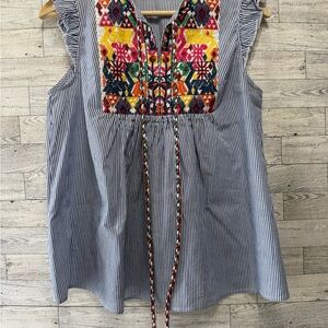 Embroidered Striped Sleeveless Top